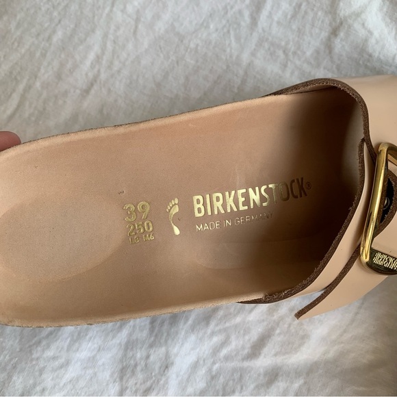 NEW Birkenstock Madrid Big Buckle Patent Leather Sandals Slip High Shine Beige - Picture 4 of 7